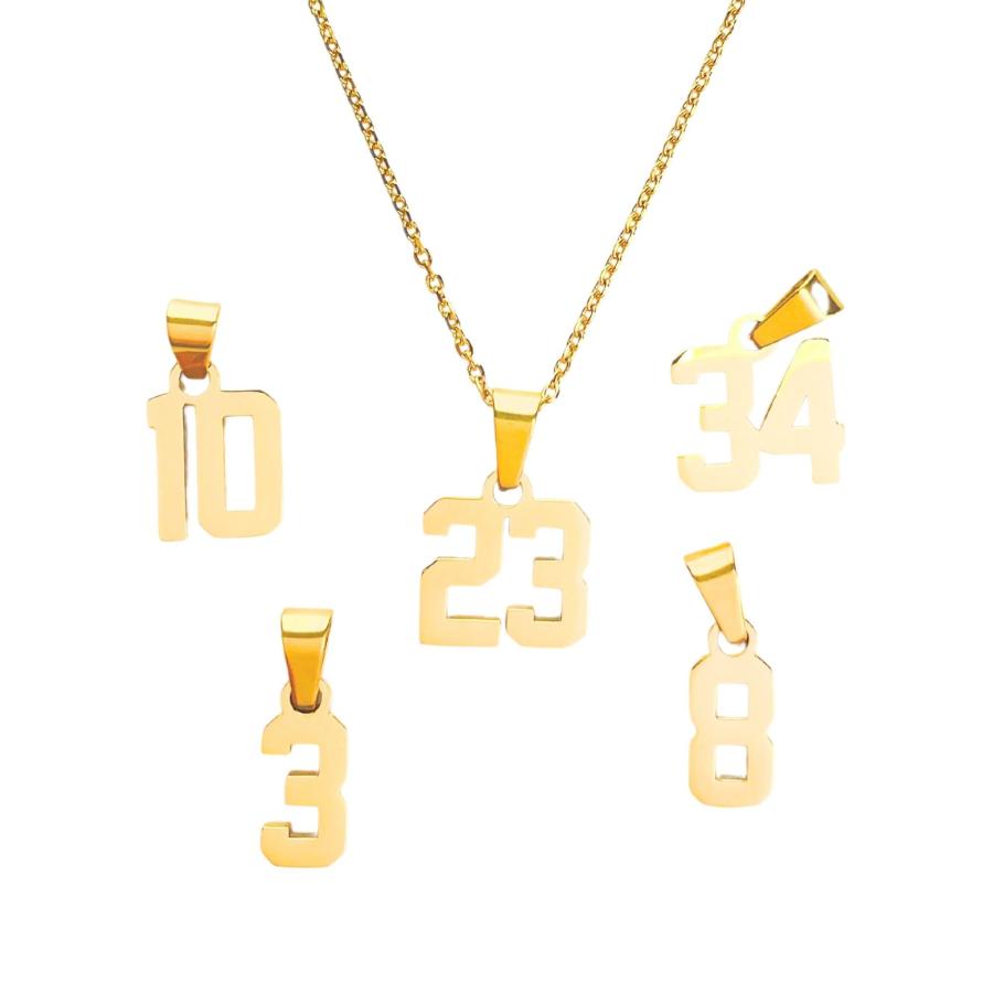 【並行輸入品】FlowX Jewelry ミニナンバーペンダントネックレス ゴールド ジャージーナンバーペンダントチャーム チェーン付き, ステ