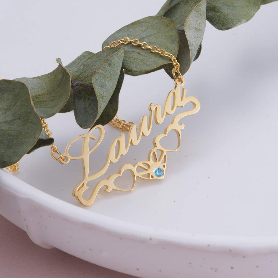 【並行輸入品】GLAVEHO 14K Solid Gold Personalized Name Necklace 14K Real Goldの画像