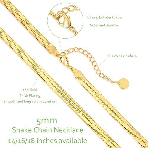 【並行輸入品】ゴールドヘリンボーンネックレス レディース 18Kリアルゴールドメッキ スネークチェーンネックレス 厚手 チャンキーフラットゴール