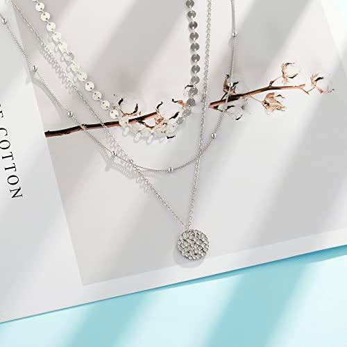 【並行輸入品】ボーホー レイヤードネックレス スターリングシルバー 重ね付けネックレス クリスマスジュエリー 女性へのギフト, 宝石なし MONの画像