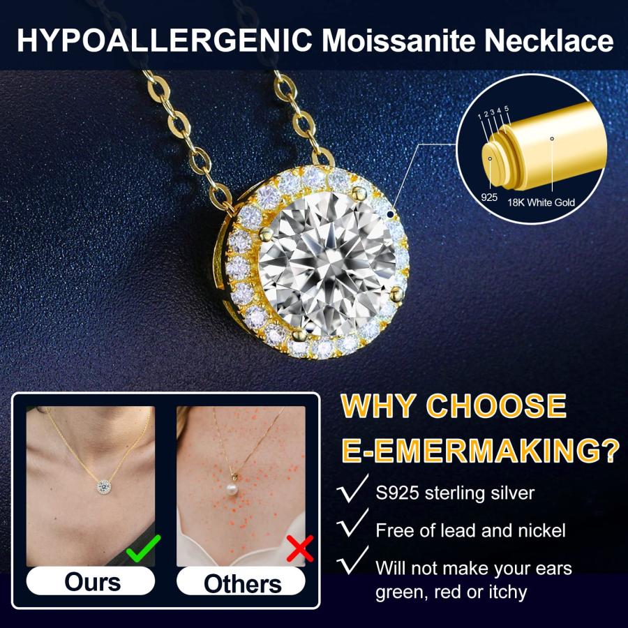 【並行輸入品】E EMERMAKING モアッサナイトペンダントネックレス 1カラット 4カラット 18K ホワイトゴールドメッキ シルバー D_9
