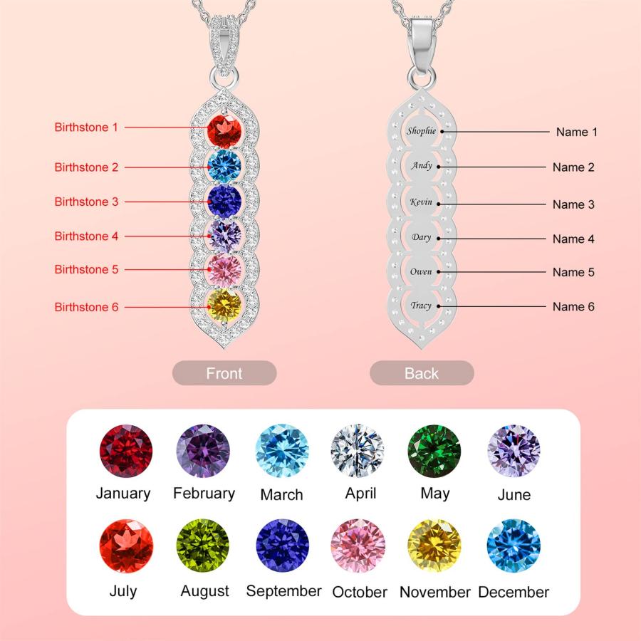 【並行輸入品】QWBV NELO Personalized Sterling Silver Mothers Necklace With 1 6_3