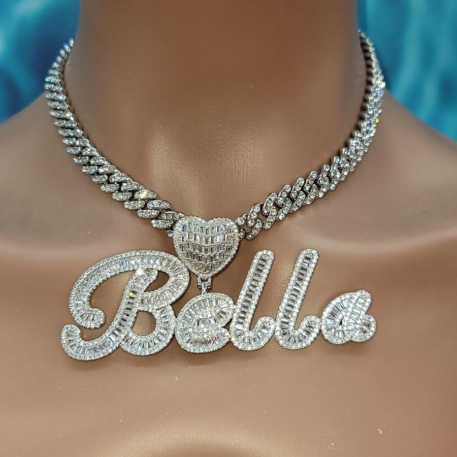【並行輸入品】DOBLING Iced Out Heart Clasp Personalized Name Necklace with Cub_2