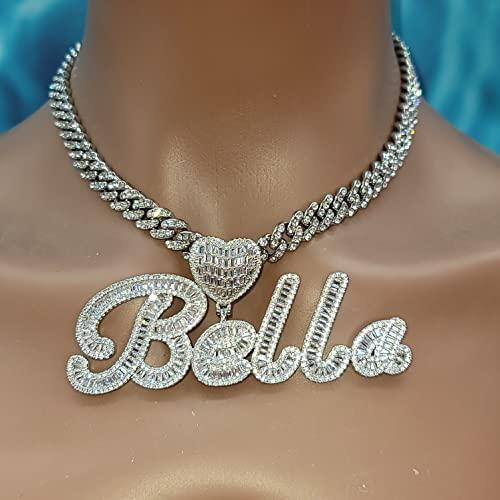 【並行輸入品】DOBLING Iced Out Heart Clasp Personalized Name Necklace with Cub_3