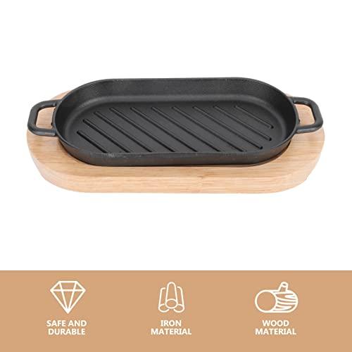 【並行輸入品】Cabilock 1 Set Steak Plate Grill Pan with Wooden Base Non  Stickの画像