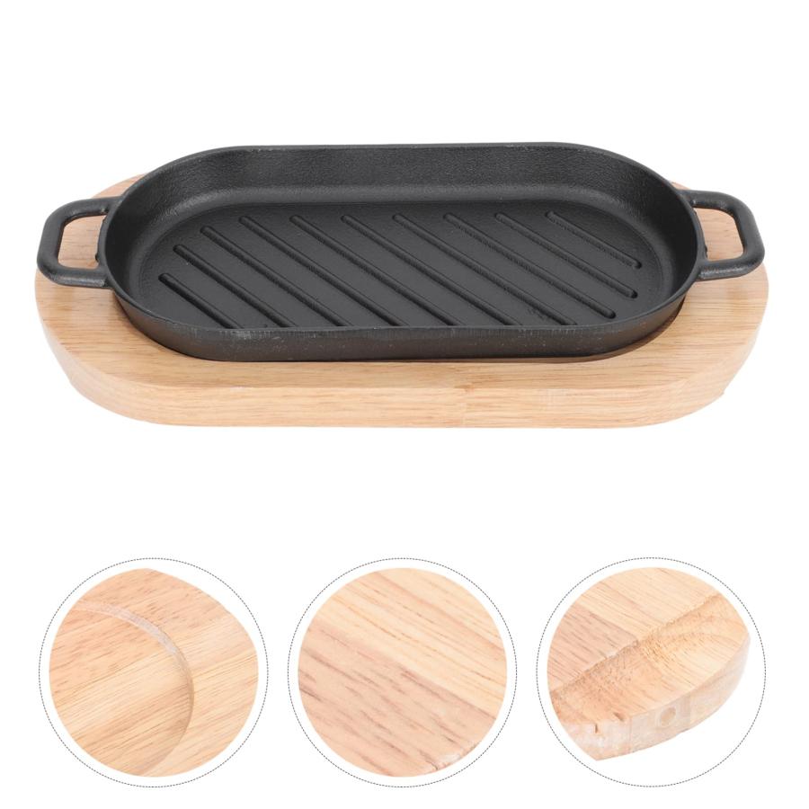 【並行輸入品】Cabilock 1 Set Steak Plate Grill Pan with Wooden Base Non  Stickの画像