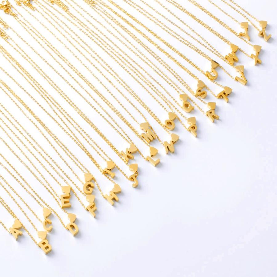 【並行輸入品】イニシャルハートネックレス 女性用 18Kゴールドメッキ ステンレススチール 小さなハート文字ネックレス 名前入りネックレス ティの画像
