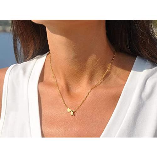 【並行輸入品】イニシャルハートネックレス 女性用 18Kゴールドメッキ ステンレススチール 小さなハート文字ネックレス 名前入りネックレス ティの画像