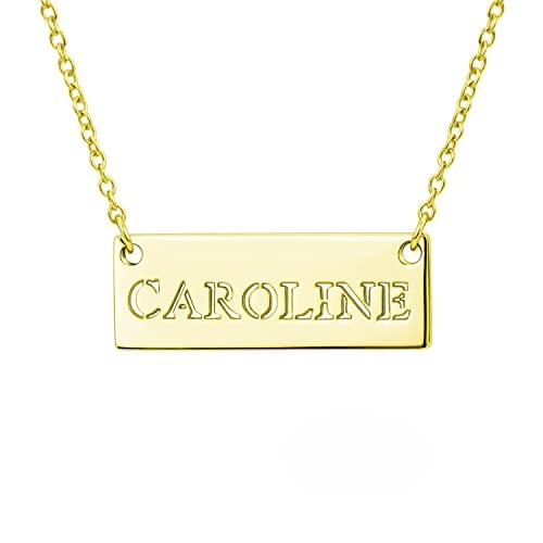 【並行輸入品】GLAVEHO 18K 14K Gold Name Bar Pendant Necklace, 18K 14K Solid Goの画像