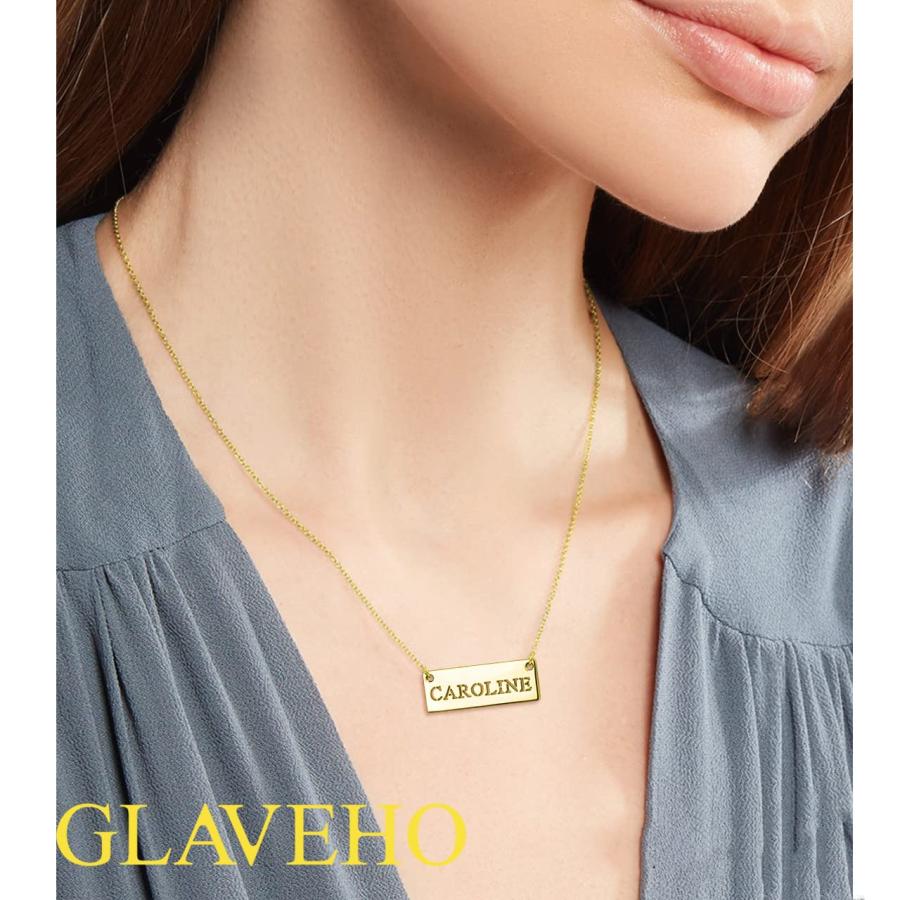 【並行輸入品】GLAVEHO 18K 14K Gold Name Bar Pendant Necklace, 18K 14K Solid Goの画像