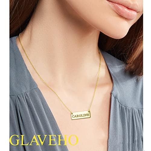 【並行輸入品】GLAVEHO 18K 14K Gold Name Bar Pendant Necklace, 18K 14K Solid Goの画像