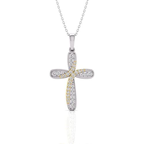 【並行輸入品】TimeLe$ クラシック 1/4カラット 天然ダイヤモンド クロスペンダントネックレス 14K ツートーン ホワイトとイエローゴの画像