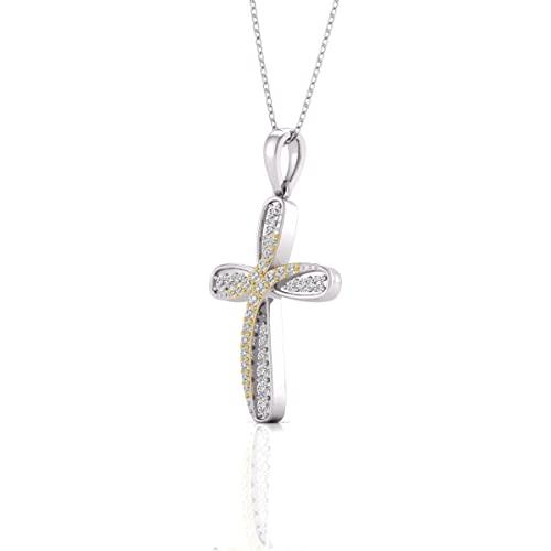 【並行輸入品】TimeLe$ クラシック 1/4カラット 天然ダイヤモンド クロスペンダントネックレス 14K ツートーン ホワイトとイエローゴの画像