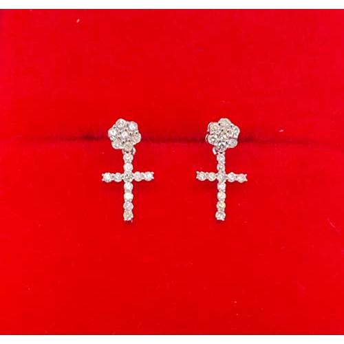 【並行輸入品】10K Gold Genuine Natural Round Diamonds Cross Dangling Earringsの画像