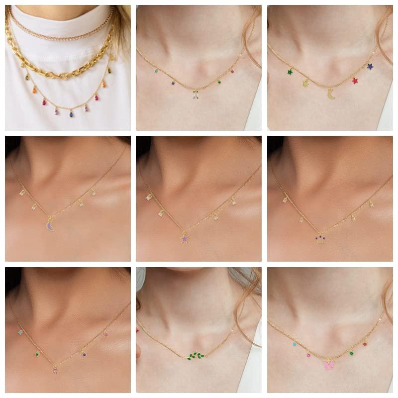 【並行輸入品】カラーダイヤモンドスタームーンリアル 925 スターリングシルバーネックレス女性ジュエリーエナメル蝶ファンシーチェーンチョーカーネの画像