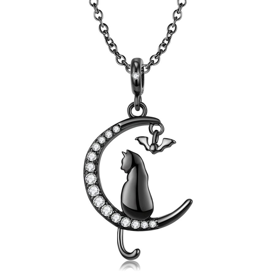 【並行輸入品】Cat Moon Bat Necklace S925 Sterling Silver Necklaces and Pendant