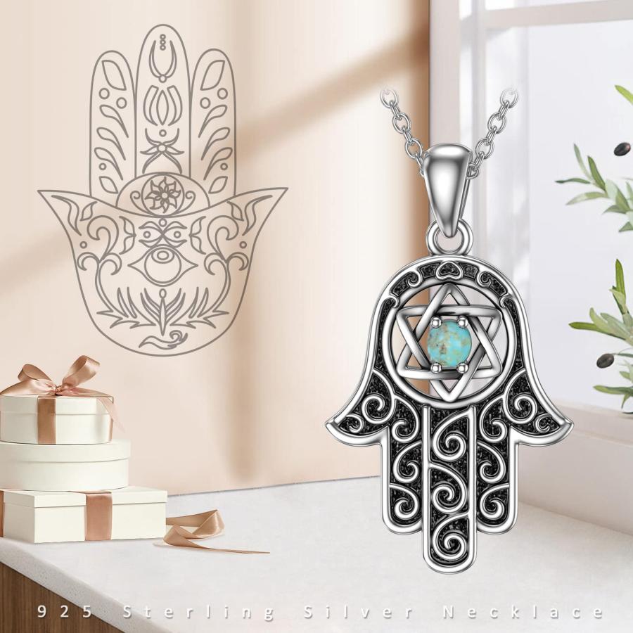 SILVER 925 シルバー ペンダント ハムサ 並行輸入品】BETHZA ハムサハンドネックレス 天然ターコイズ