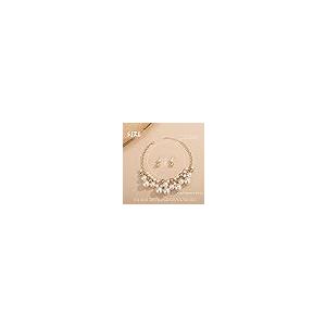 【並行輸入品】Aimier 1920年代ビッグフェイクパールストランドチョーカーネックレス イヤリング付き ゴールドチェーン ゴールドビーズ ク