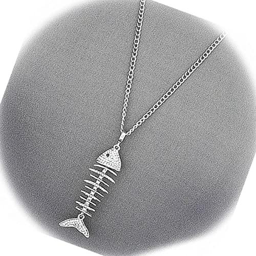 【並行輸入品】Accessory Long Silver Color Chain Bone Fish Rhinestone Encrusted_1