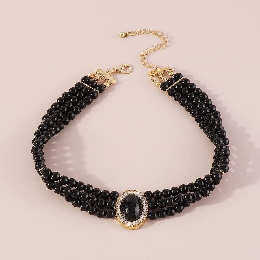 【並行輸入品】Missgrace 3層パールストランドネックレス チョーカー ビブカラー ブラックチョーカーネックレス レディース ガールズ チの画像
