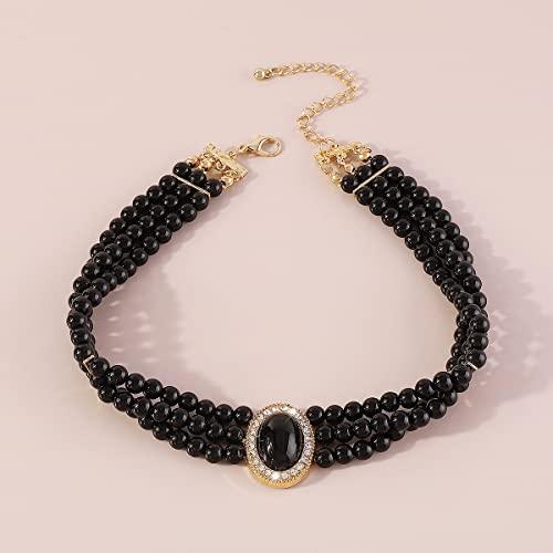 【並行輸入品】Missgrace 3層パールストランドネックレス チョーカー ビブカラー ブラックチョーカーネックレス レディース ガールズ チの画像