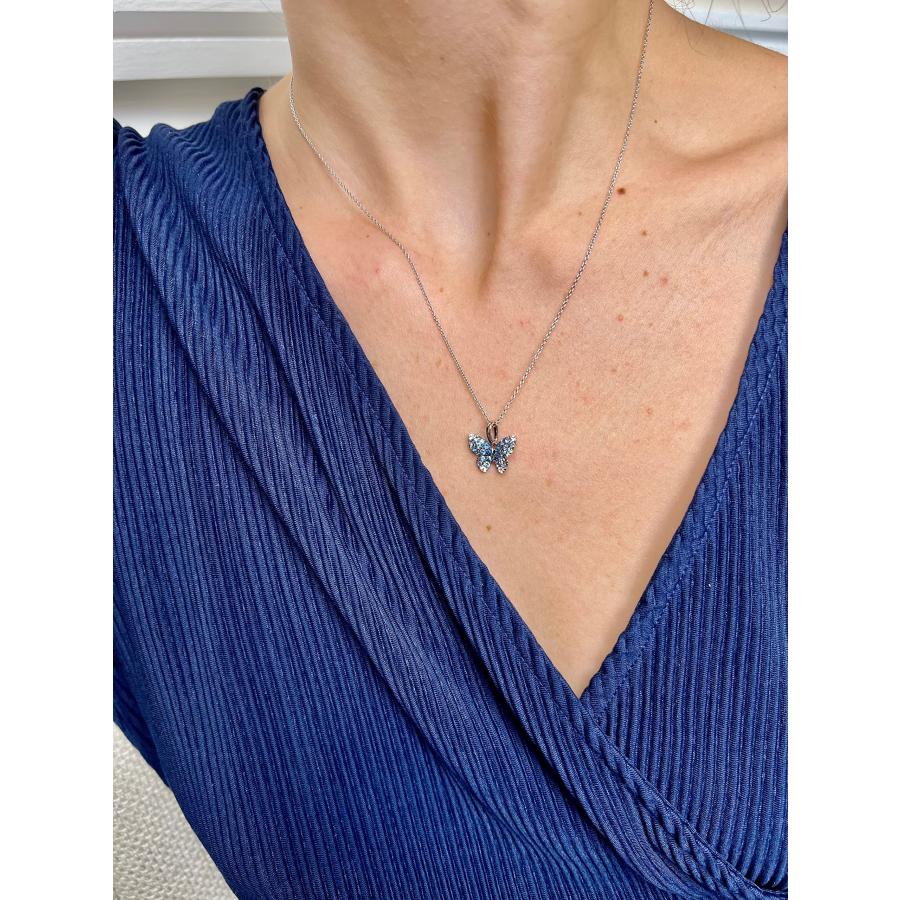 【並行輸入品】LeVian 2/3カラット ブルー&ホワイトサファイア バタフライペンダントネックレス レディース 14Kホワイトゴールド 長さの画像