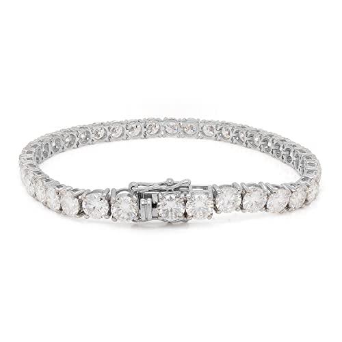 【並行輸入品】SAVEARTH DIAMONDS 幅6mm ラウンドカット 人工ダイヤモンド モアッサナイト テニスチェーンブレスレット 14Kの画像