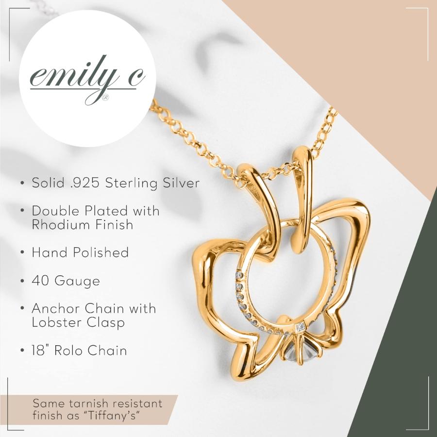 【並行輸入品】Emily C オリジナル 特許取得済み s925 ゴールド リング ホルダー ネックレス   スターリングシルバー   結婚指輪の画像