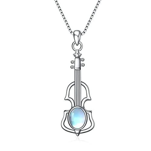 【並行輸入品】EXRANQO バイオリンネックレス 925スターリングシルバー ムーンストーンペンダントネックレス 音楽ジュエリー 卒業ギフトの画像