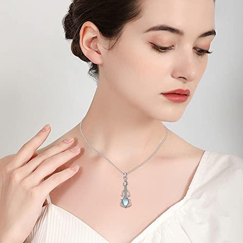 【並行輸入品】EXRANQO バイオリンネックレス 925スターリングシルバー ムーンストーンペンダントネックレス 音楽ジュエリー 卒業ギフトの画像