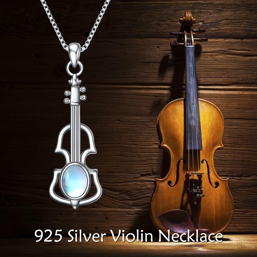 【並行輸入品】EXRANQO バイオリンネックレス 925スターリングシルバー ムーンストーンペンダントネックレス 音楽ジュエリー 卒業ギフトの画像