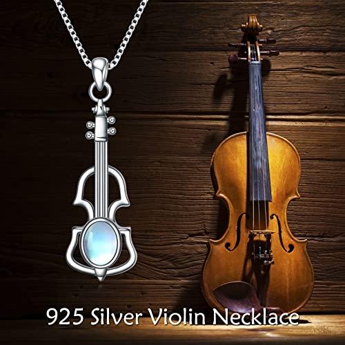 【並行輸入品】EXRANQO バイオリンネックレス 925スターリングシルバー ムーンストーンペンダントネックレス 音楽ジュエリー 卒業ギフトの画像