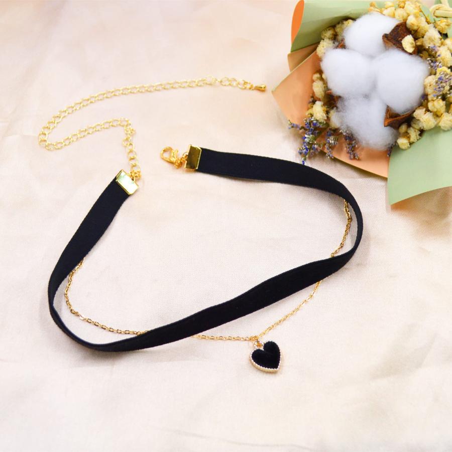 MOMOCAT 14Kゴールドメッキ レイヤードブラックハートベルベット  