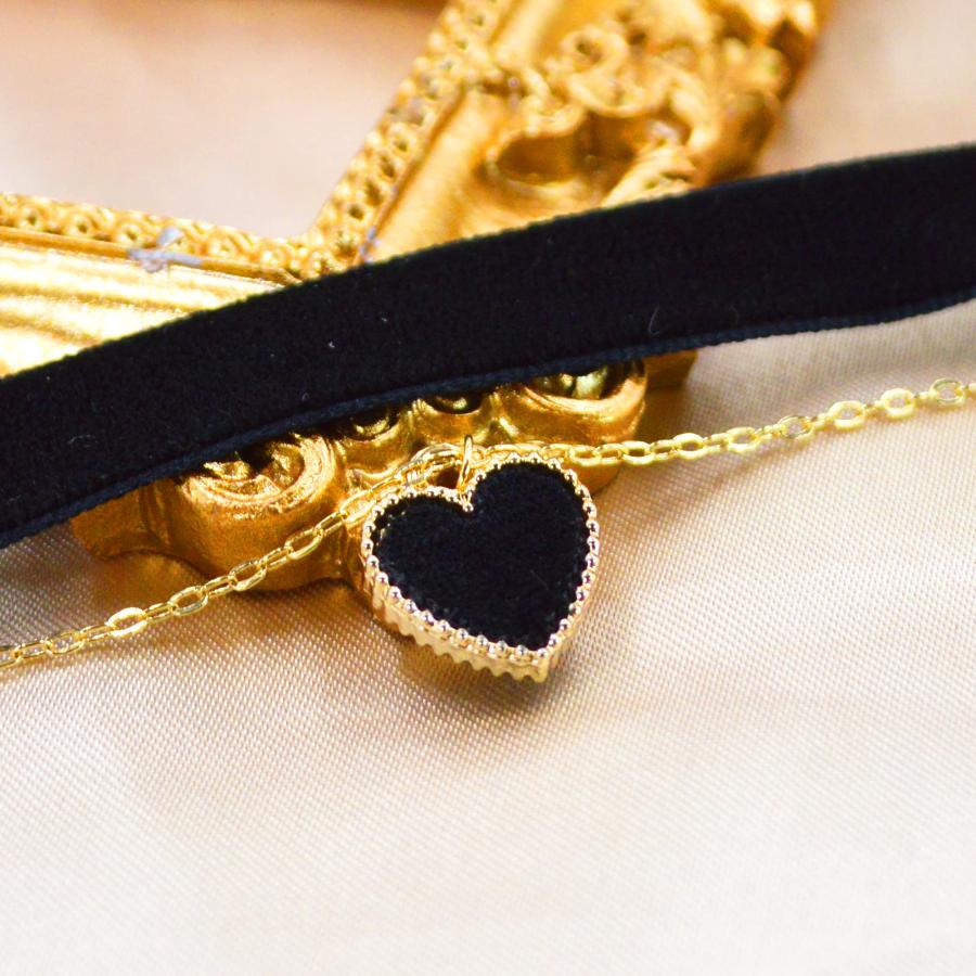 MOMOCAT 14Kゴールドメッキ レイヤードブラックハートベルベット  