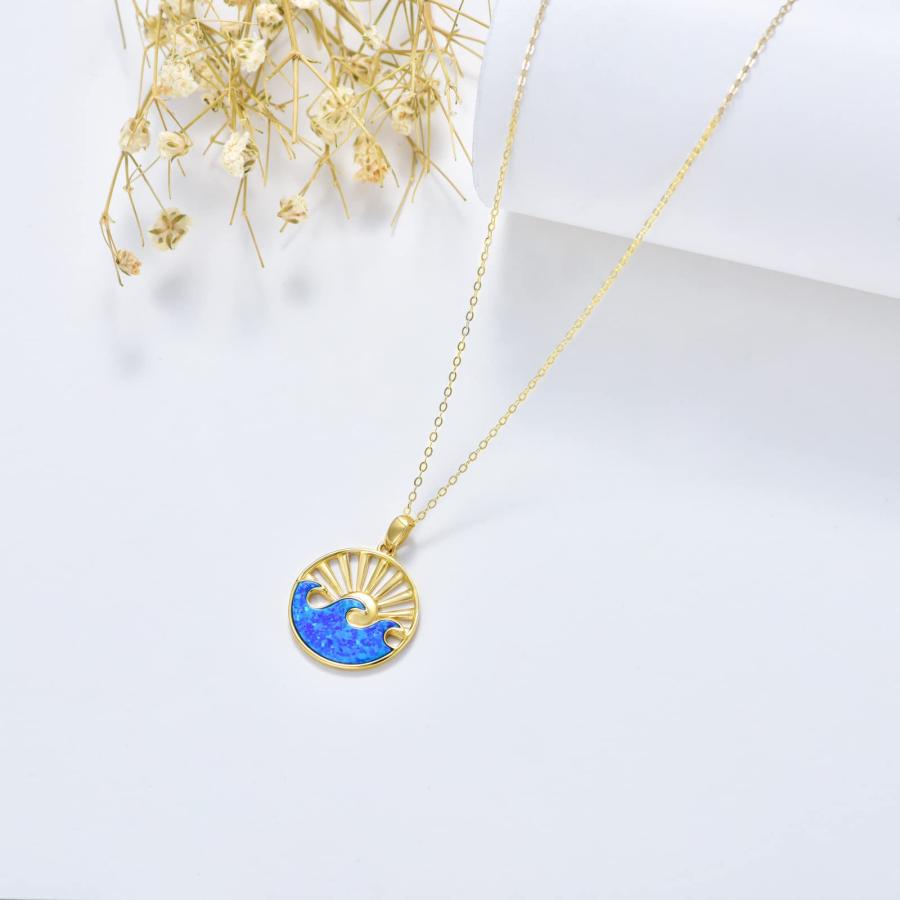 【並行輸入品】MUUYON 14Kゴールドオパールネックレス レディース ソリッドイエローゴールド 太陽とハワイの波ペンダントネックレス サマー_9