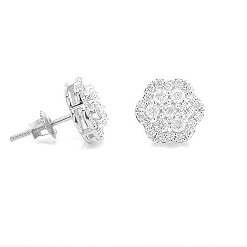【並行輸入品】0.50CT Natural Round Flower Diamonds Cluster Stud Earrings 10K Gの画像