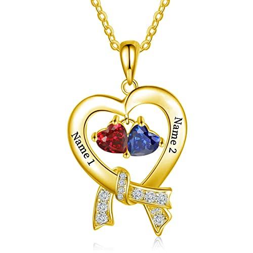 【並行輸入品】YDD Personalized Mother Necklace with 2 Birthstone 10K 14K 18K Sの画像