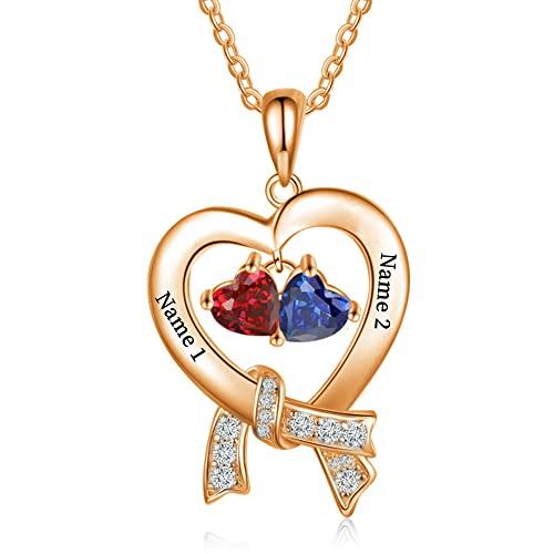 【並行輸入品】YDD Personalized Mother Necklace with 2 Birthstone 10K 14K 18K Sの画像