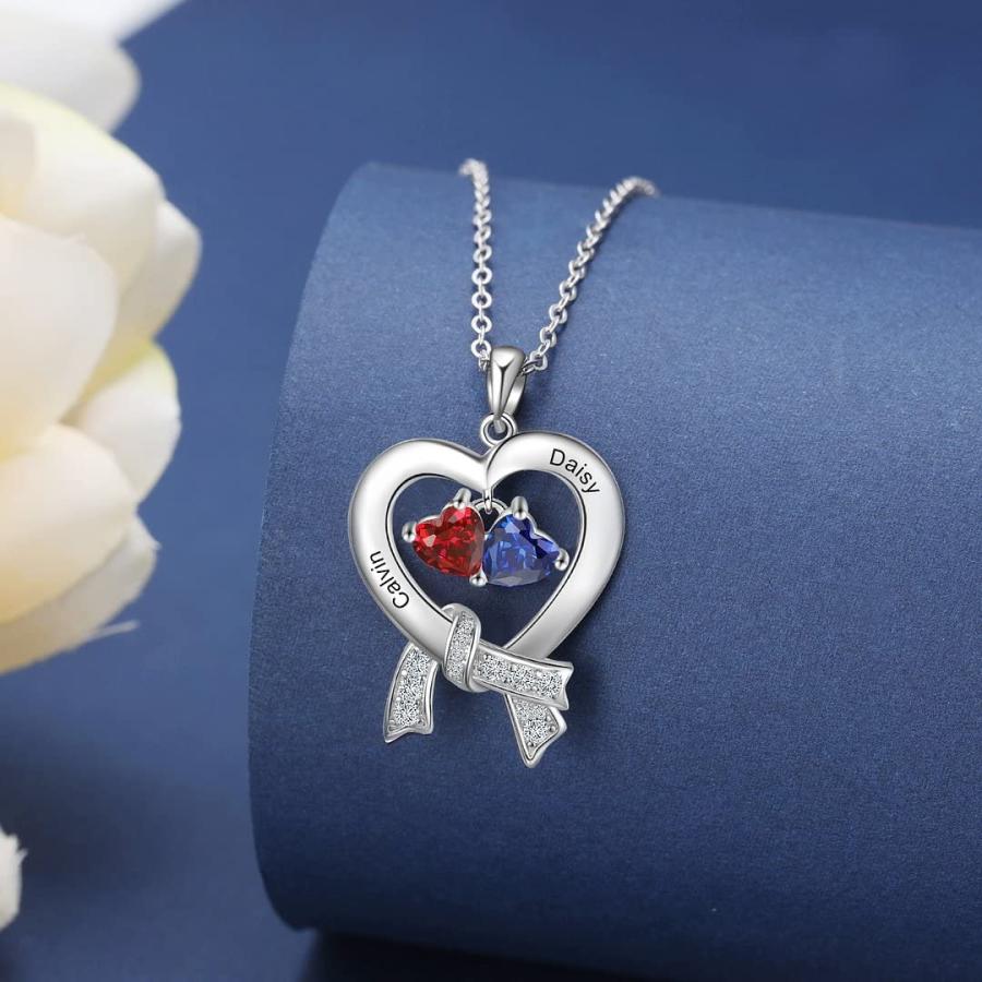 【並行輸入品】YDD Personalized Mother Necklace with 2 Birthstone 10K 14K 18K Sの画像