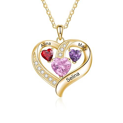 【並行輸入品】FENCCI 10K/14K/18K ソリッドゴールド カスタムママ ネックレス 1 3誕生石 パーソナライズ 名前 ハート/インの画像
