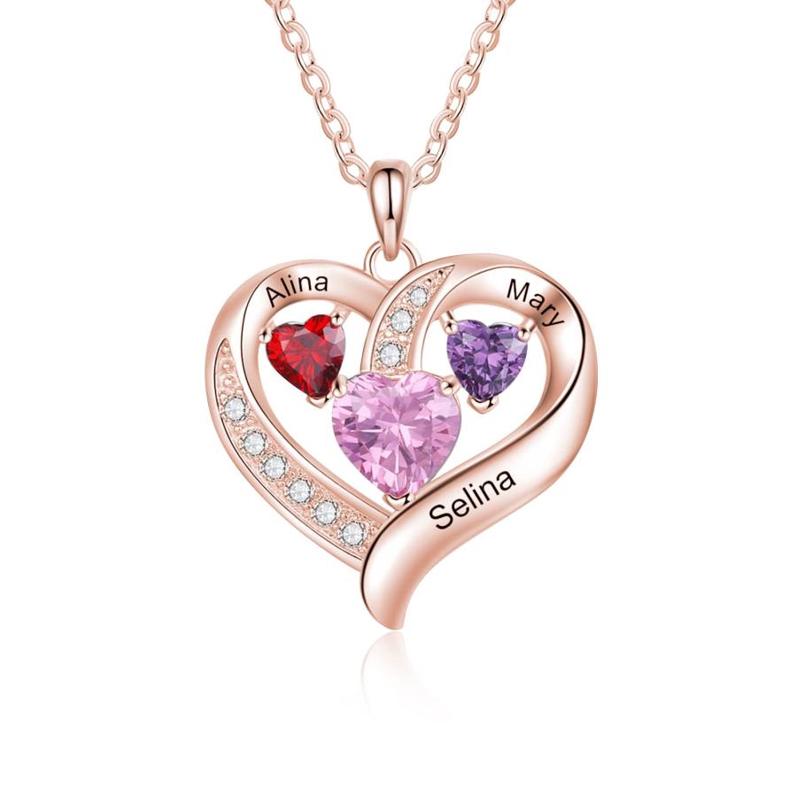 【並行輸入品】FENCCI 10K/14K/18K ソリッドゴールド カスタムママ ネックレス 1 3誕生石 パーソナライズ 名前 ハート/インの画像