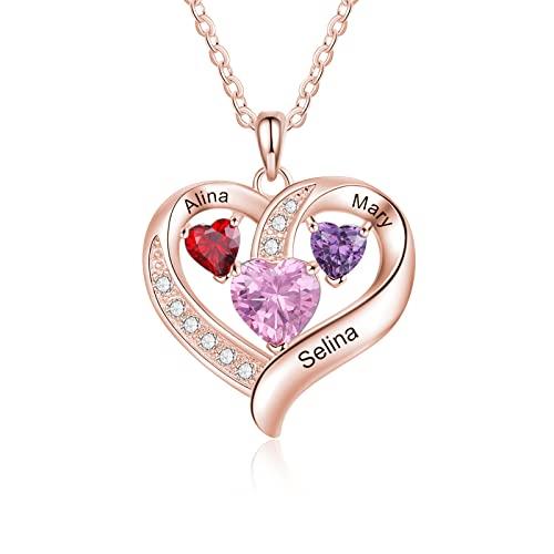 【並行輸入品】FENCCI 10K/14K/18K ソリッドゴールド カスタムママ ネックレス 1 3誕生石 パーソナライズ 名前 ハート/インの画像