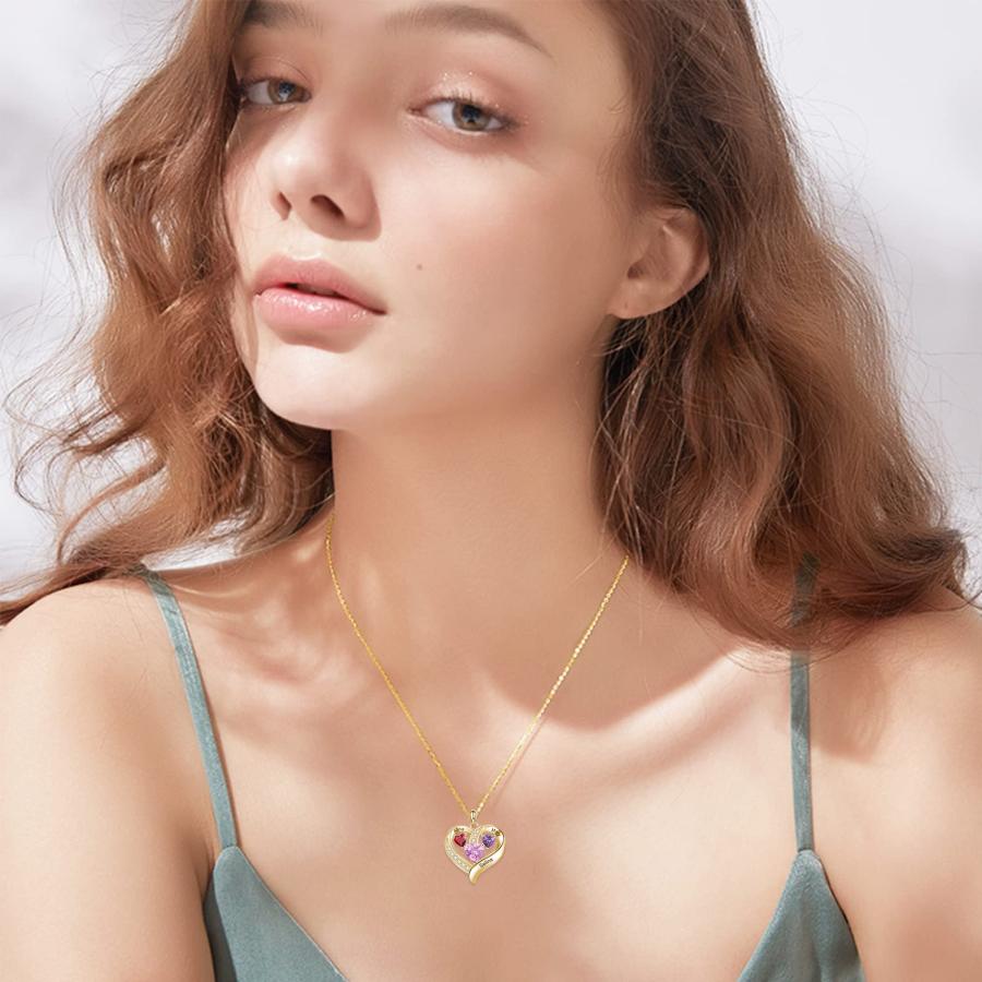 【並行輸入品】FENCCI 10K/14K/18K ソリッドゴールド カスタムママ ネックレス 1 3誕生石 パーソナライズ 名前 ハート/インの画像