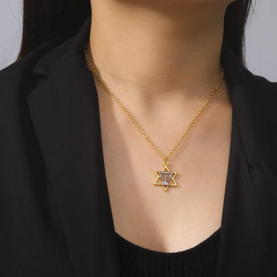 【並行輸入品】LIKGREAT ハヌカンネックレス メノラ ダビデの星ネックレス ユダヤ人の星ネックレス ユダヤ人のジュエリー 女性用， S，