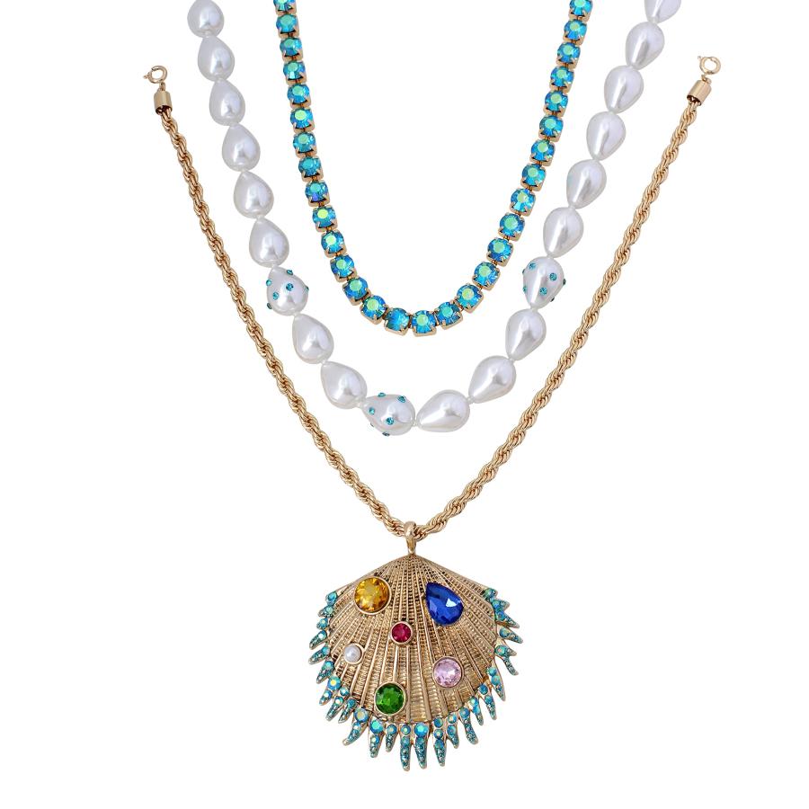 【並行輸入品】Betsey Johnson シェルペンダント レイヤードネックレスセット ワンサイズ メタルガラスプラスチック 宝石なし， On_3