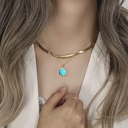 ターコイズネックレス　大人気　即完売　早い物勝ち　ユニセックス男女兼用商品！！ 並行輸入品】Ladywowu ターコイズネックレス 華奢なスクエア