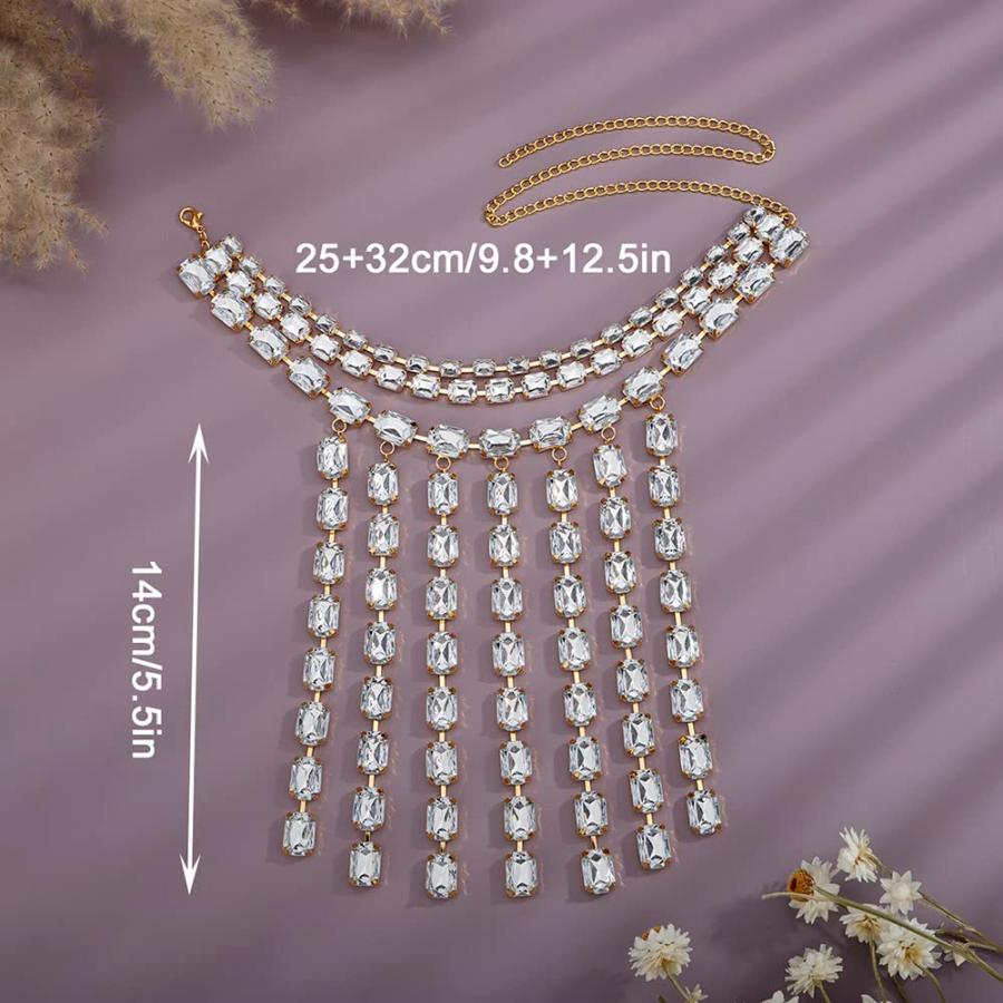 【並行輸入品】Xerling 大きなクリスタルタッセル ダングリングボヘミアンビブネックレス レディース 特大レイヤードチェーンネックレス 写真_3