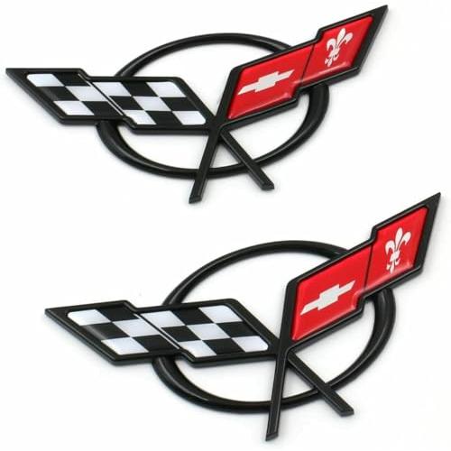 【並行輸入品】2Pcs (Pair) Front \u0026 Rear Crossed Flags Emblems Car Badge 3D Logo