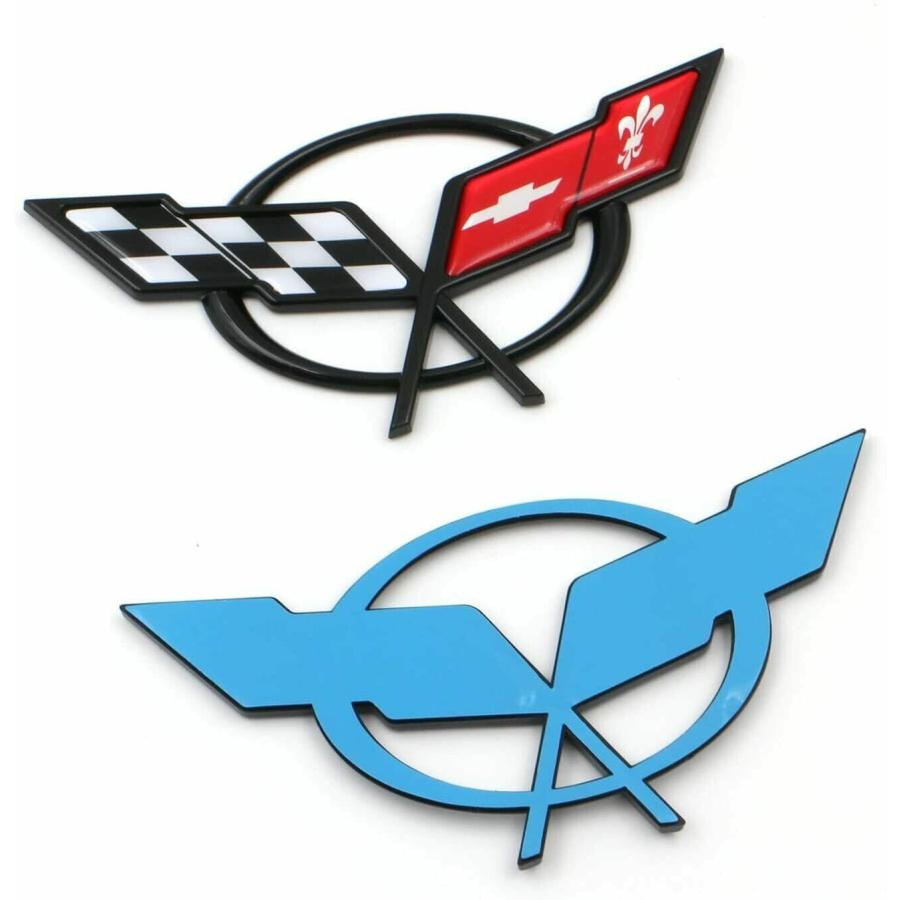 【並行輸入品】2Pcs (Pair) Front \u0026 Rear Crossed Flags Emblems Car Badge 3D Logo
