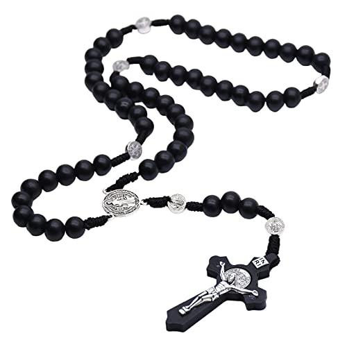 【並行輸入品】ロザリオ 十字架 ネックレス ハンドメイド 聖ベネディクト ビーズ ロザリオ ギフト レディース メンズ, 木、合金。, ご利用いの画像